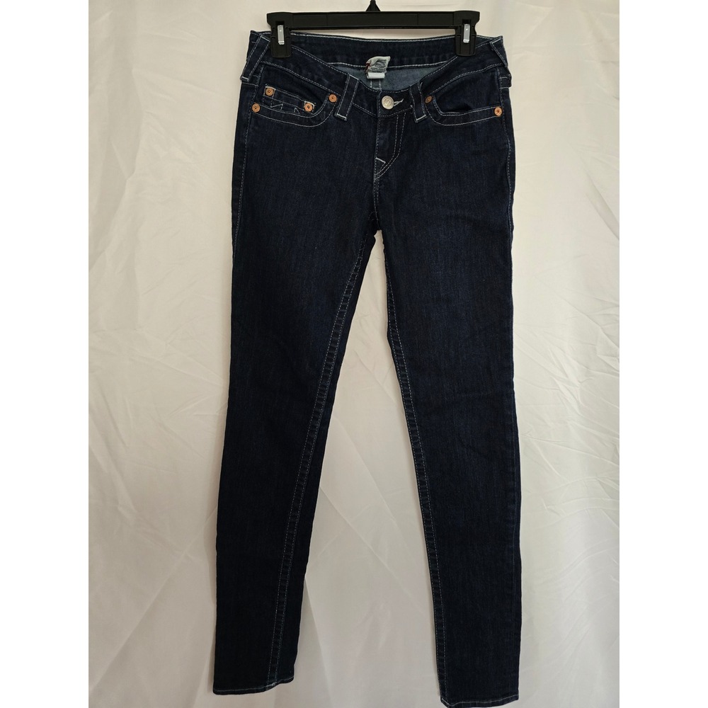 True Religion Womens‎ Skinny Jeans Dark Wash Rhinestone Embellished Size 28